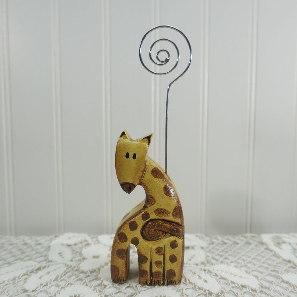 Rustic Carved Wood Giraffe Memo Photo Holder Decorative Animal Figure Desk Decor
